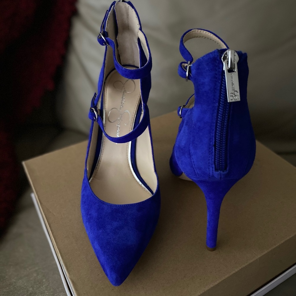 Blue suede Jessica Simpson pumps